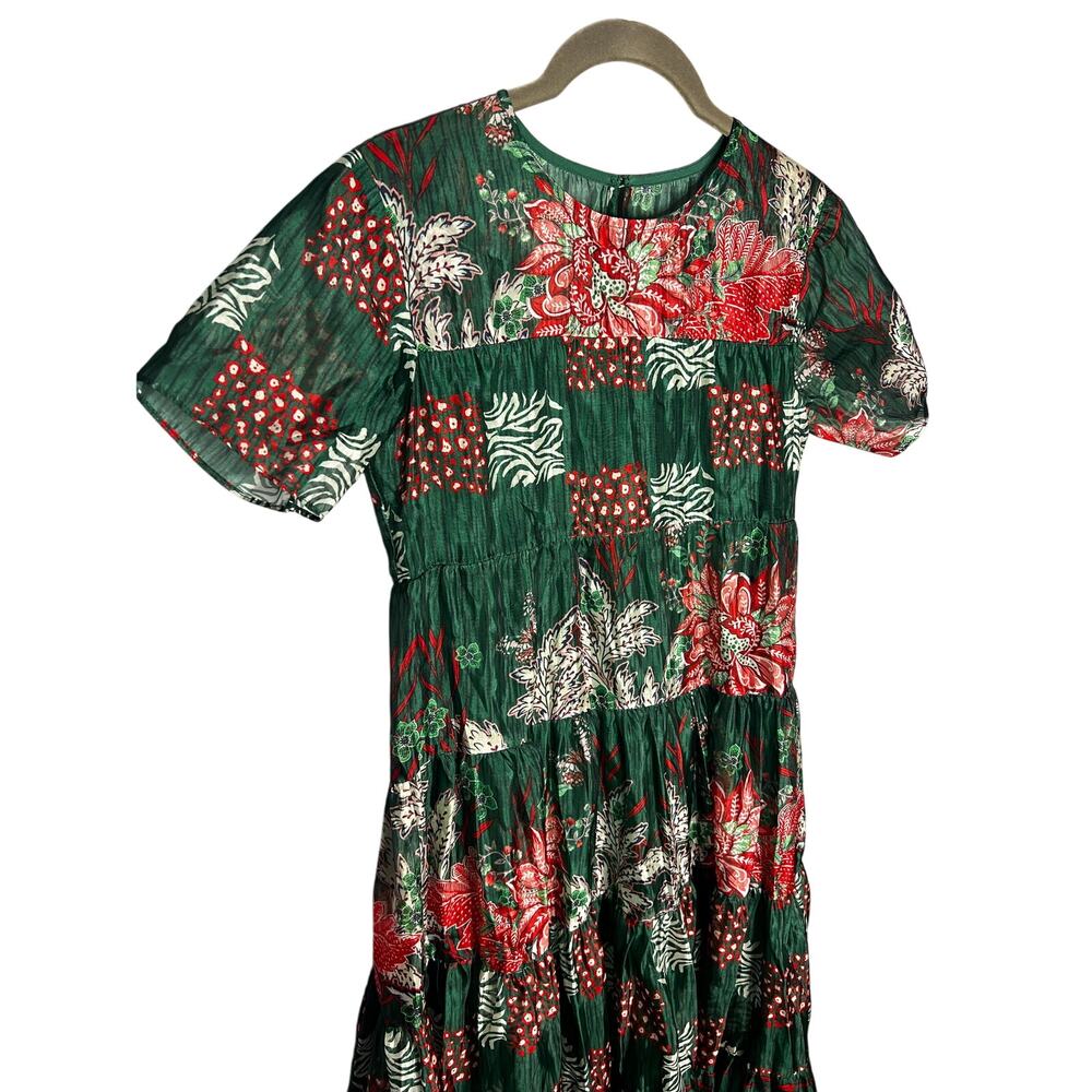 NEW Anthropologie Bhanuni Jyoti Tiered Short-Sleeve Dress Size XXS Green Maxi - Picture 7 of 10